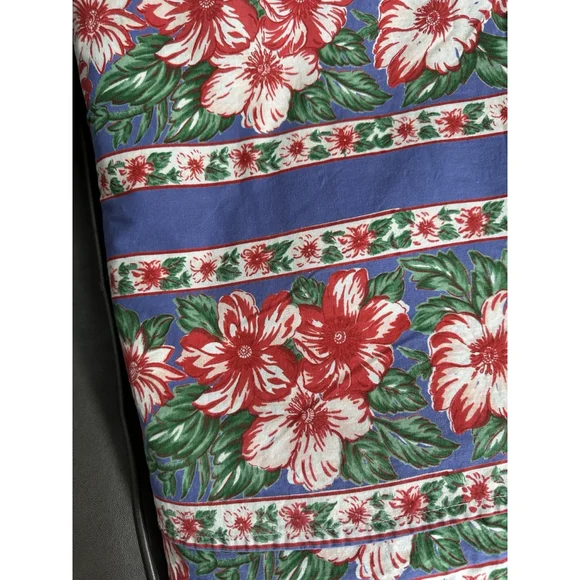 April Cornell Curtains Red Floral on Blue 4 Panels Farmhouse Cottage 35 X 51